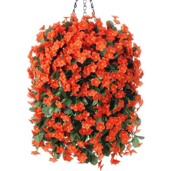 Faux Hanging Orchid Flower Basket Outdoor UV Resistant Patio Porch Decor - Picture 1 of 7